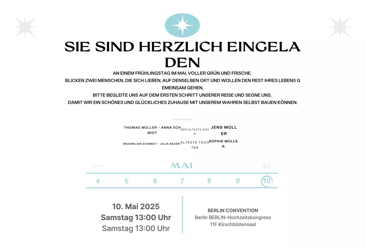 Himmelblaue moderne Hochzeitseinladung