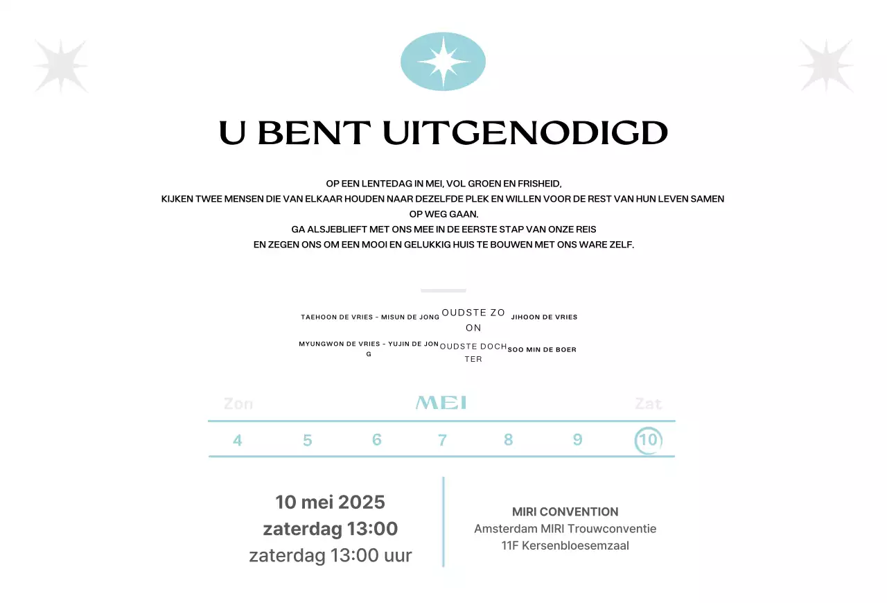 Hemelsblauwe moderne huwelijksuitnodiging