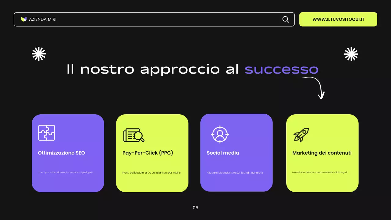 presentazione di marketing digitale moderno nero viola e verde