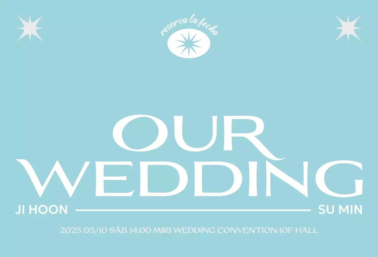 Invitación de boda moderna en color azul cielo