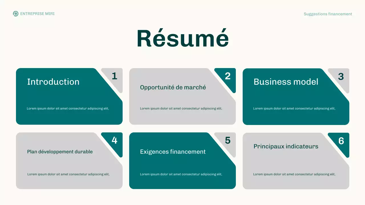 Présentation du plan d'affaires des propositions de financement modernes de Teal