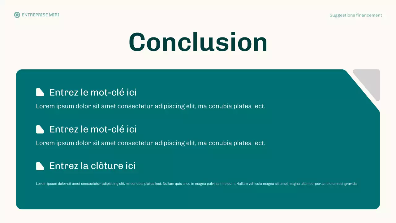 Présentation du plan d'affaires des propositions de financement modernes de Teal