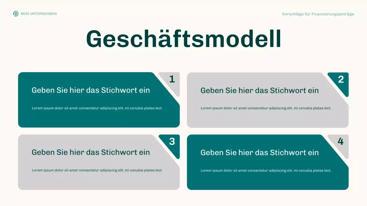 Teal Modern Finanzierungsvorschläge Geschäftsplan Präsentation