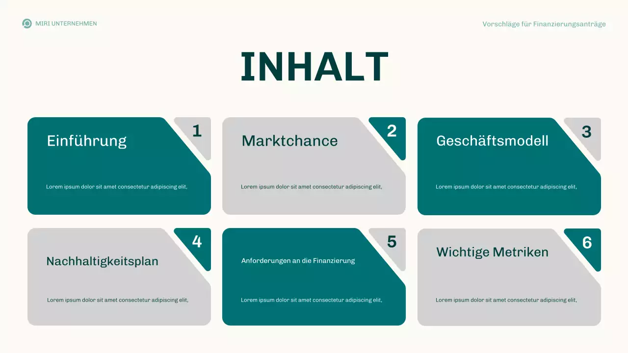 Teal Modern Finanzierungsvorschläge Geschäftsplan Präsentation