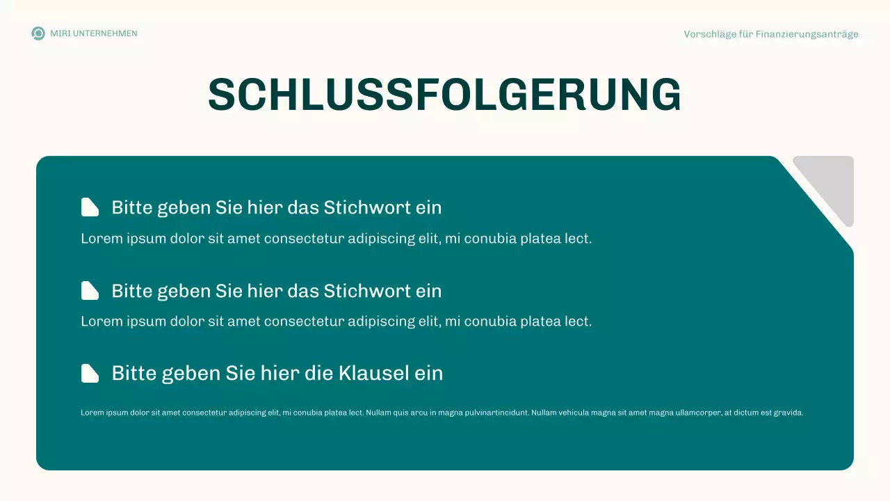 Teal Modern Finanzierungsvorschläge Geschäftsplan Präsentation
