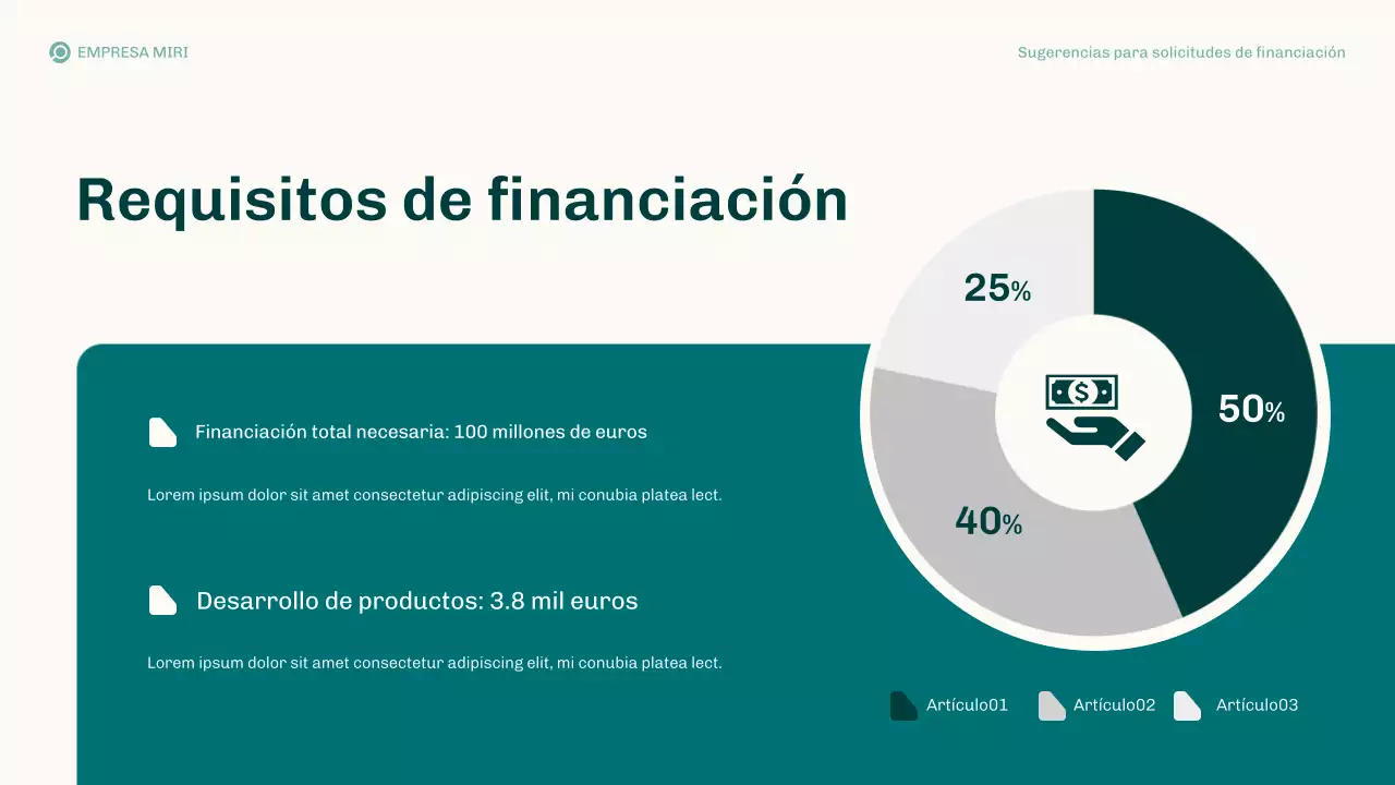 Presentación del plan de negocios de propuestas de financiación modernas de Teal