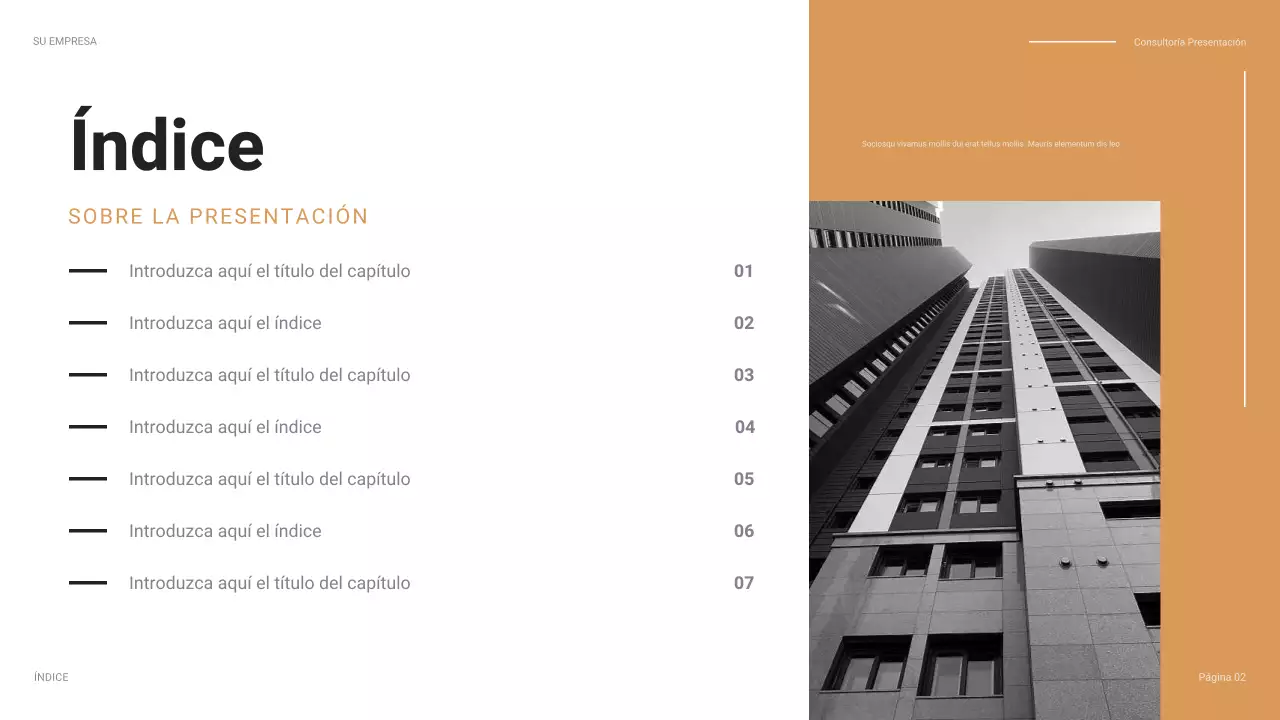 Presentación empresarial moderna en color naranja