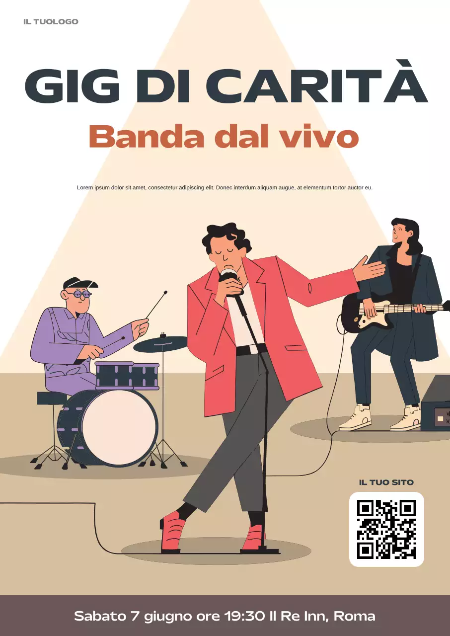 Manifesto per l'annuncio dell'evento musicale della band dal vivo retrò beige
