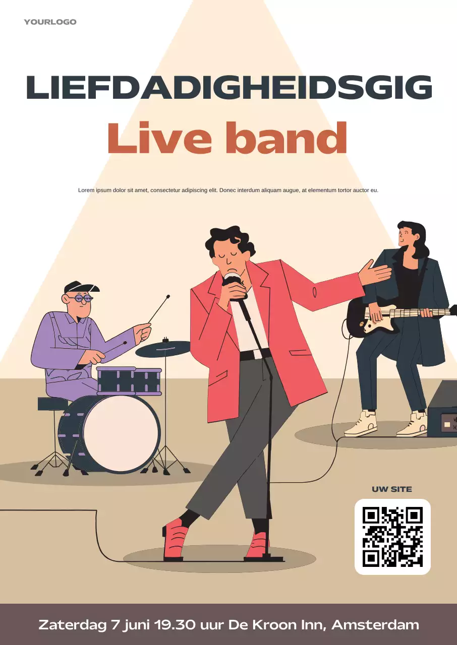 Beige Retro Live Band Muziek Evenement Aankondiging Poster