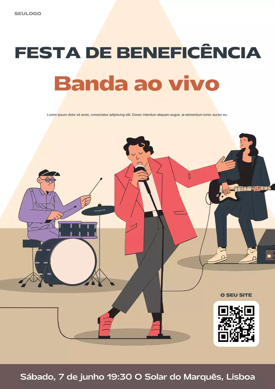 Cartaz de anúncio de evento musical de banda ao vivo retrô bege
