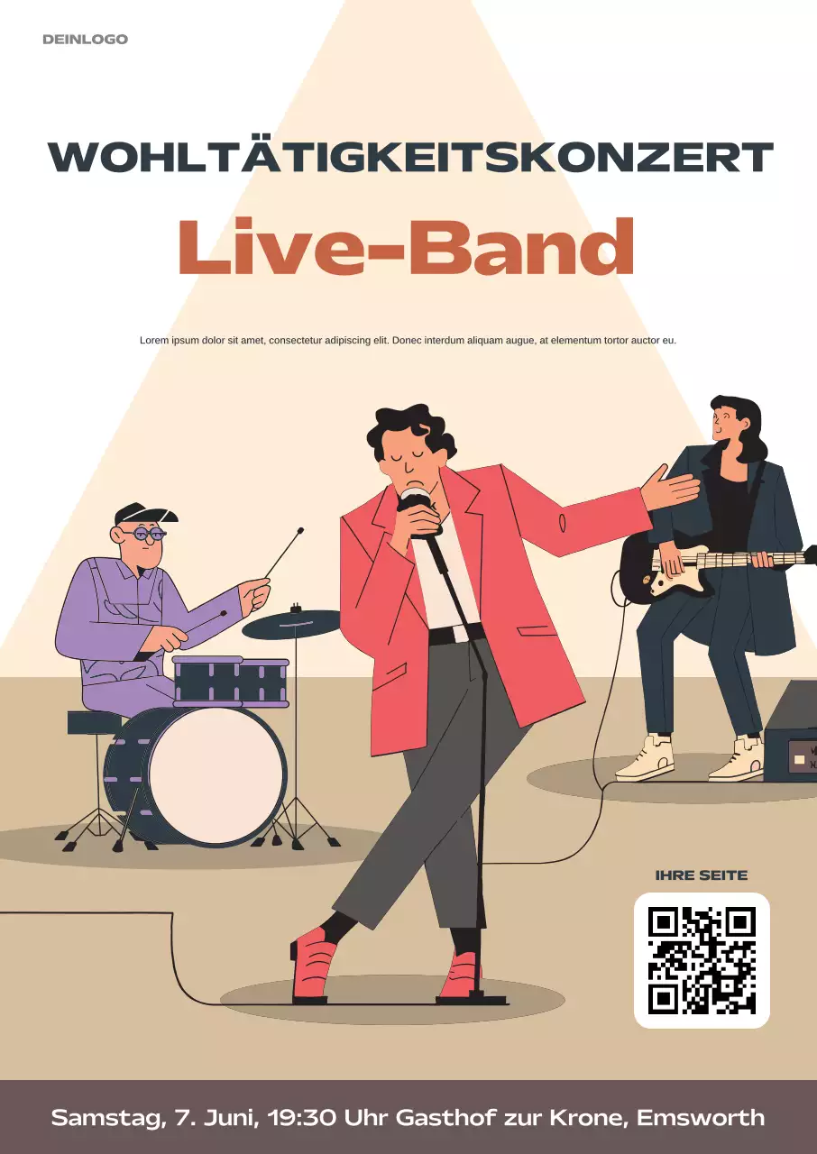 Beigefarbene Ankündigung für Retro-Liveband-Musikveranstaltungen Poster