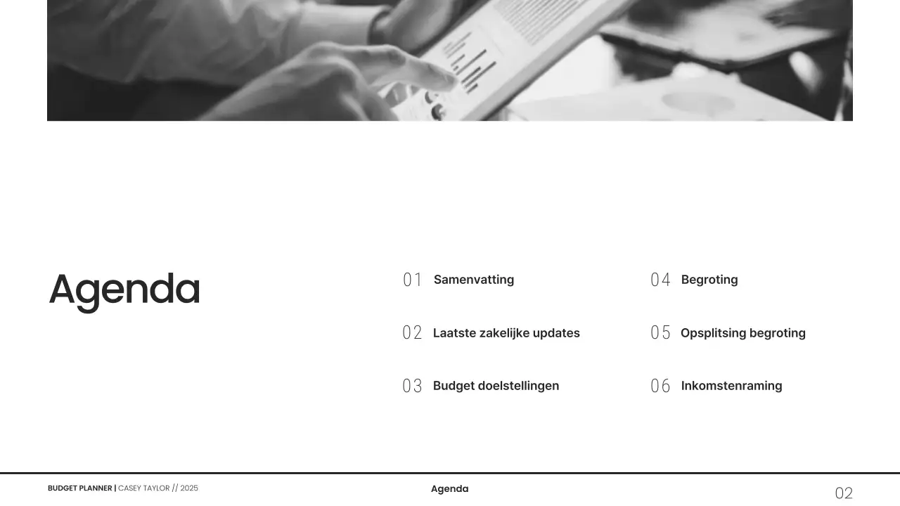 Minimalistische grijswaarden budgetplanner presentatie