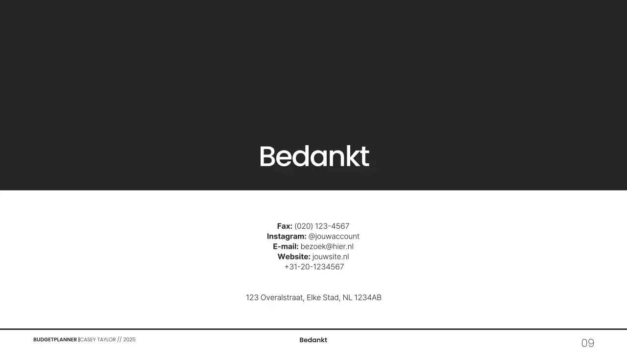 Minimalistische grijswaarden budgetplanner presentatie