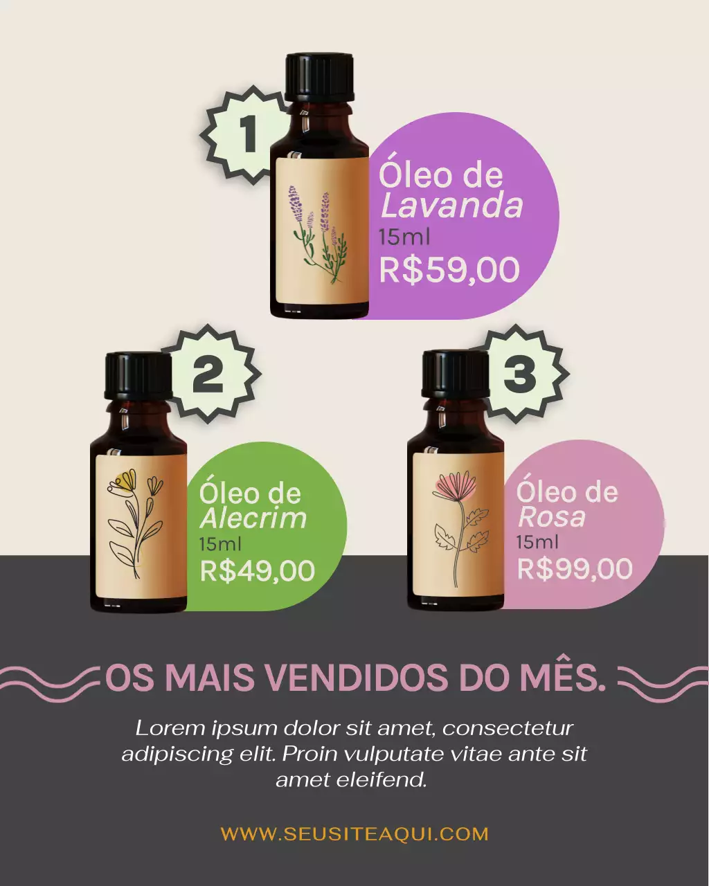 Publicação de óleos essenciais modernos bege no Instagram