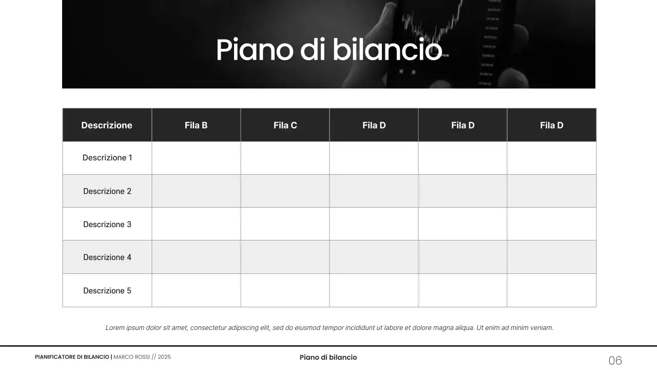 Presentazione del pianificatore di budget minimalista in scala di grigi