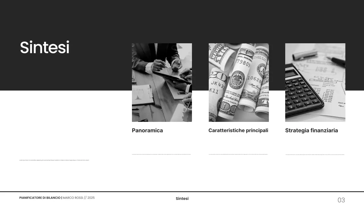 Presentazione del pianificatore di budget minimalista in scala di grigi