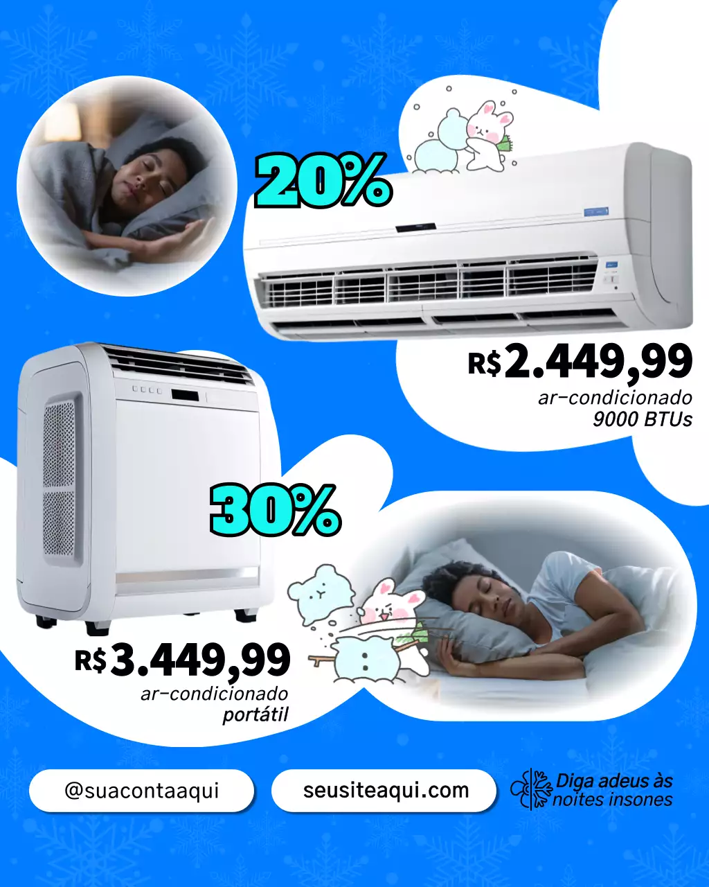 Postagem promocional do ar-condicionado moderno azul no Instagram