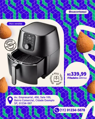 Postagem promocional de eletrodomésticos geométricos pretos no Instagram