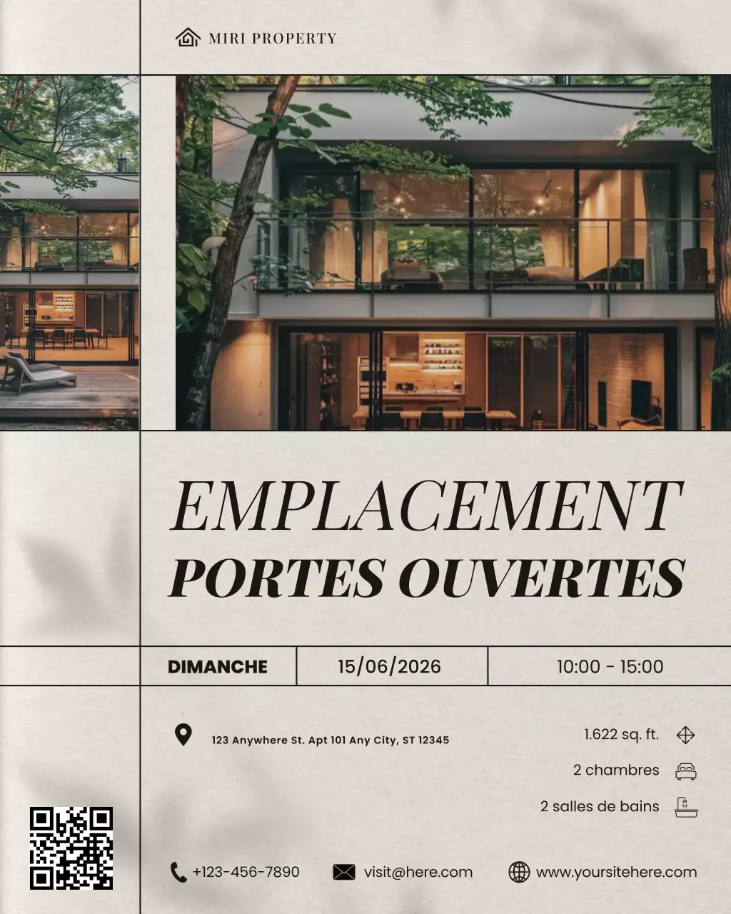 Annonce de portes ouvertes pour une propriété immobilière moderne beige sur Instagram
