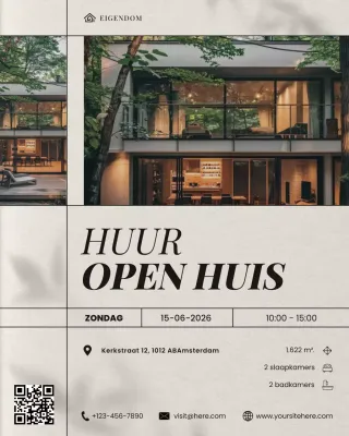 beige modern onroerend goed open huis aankondiging instagram post
