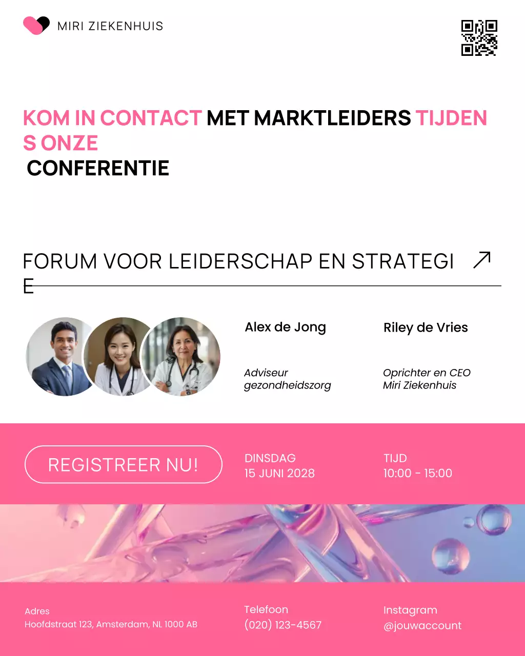 Witte en roze moderne gezondheidszorgconferentie social media post
