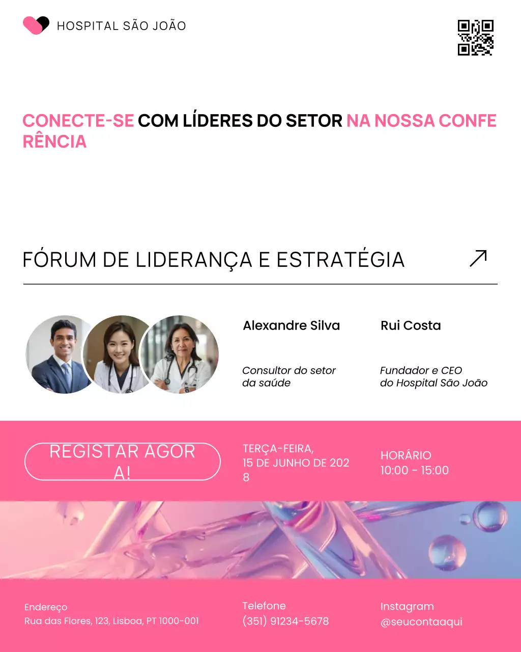 postagem de mídia social de conferência de saúde moderna branca e rosa