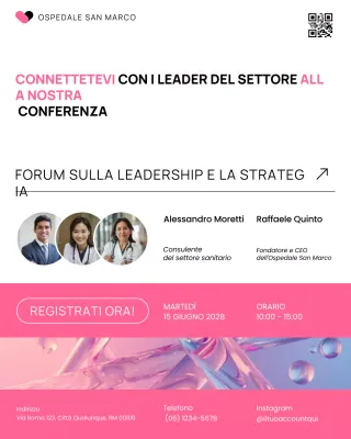 post sui social media della conferenza sulla sanità moderna in bianco e rosa