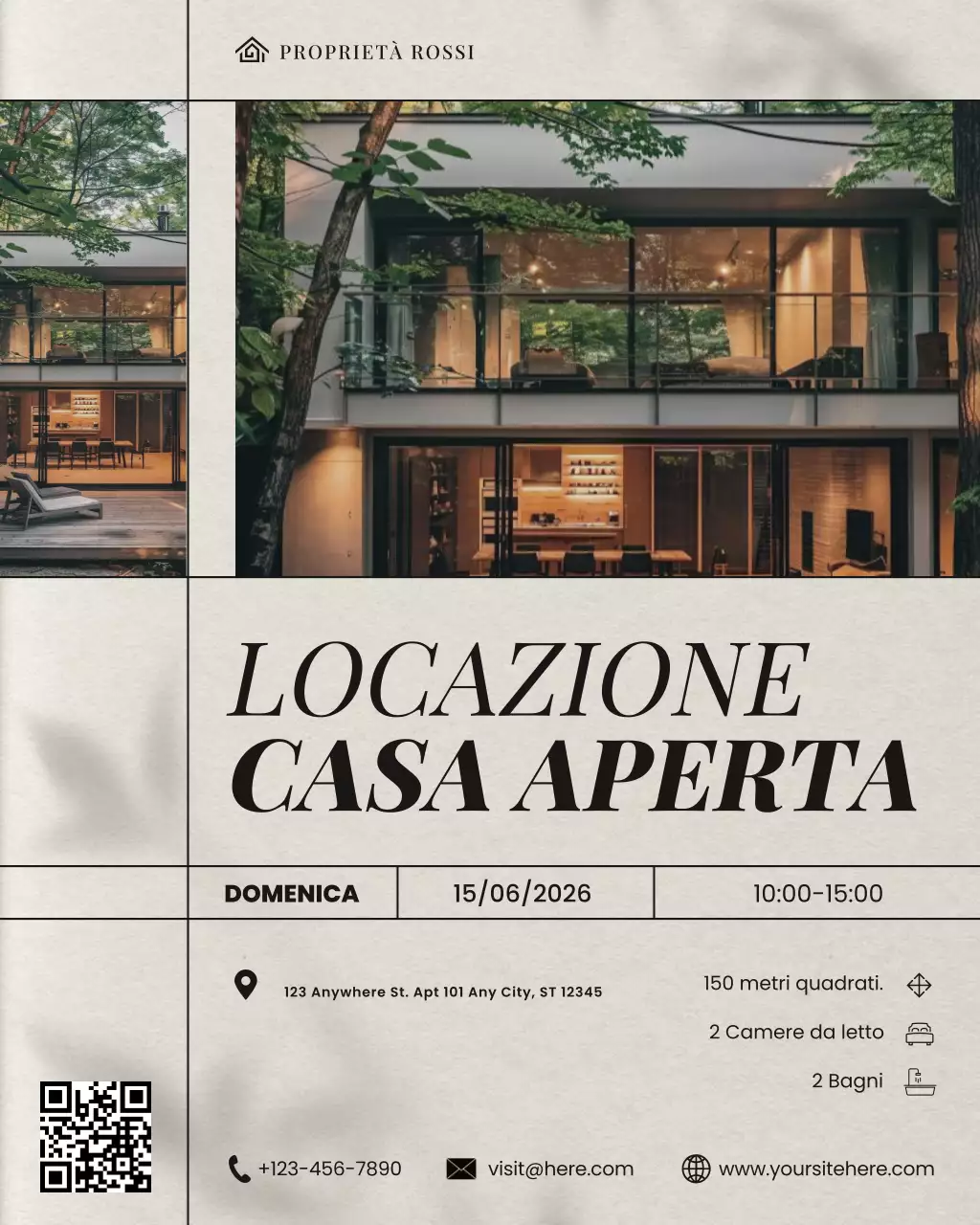 beige moderno annuncio di proprietà immobiliare open house post instagram