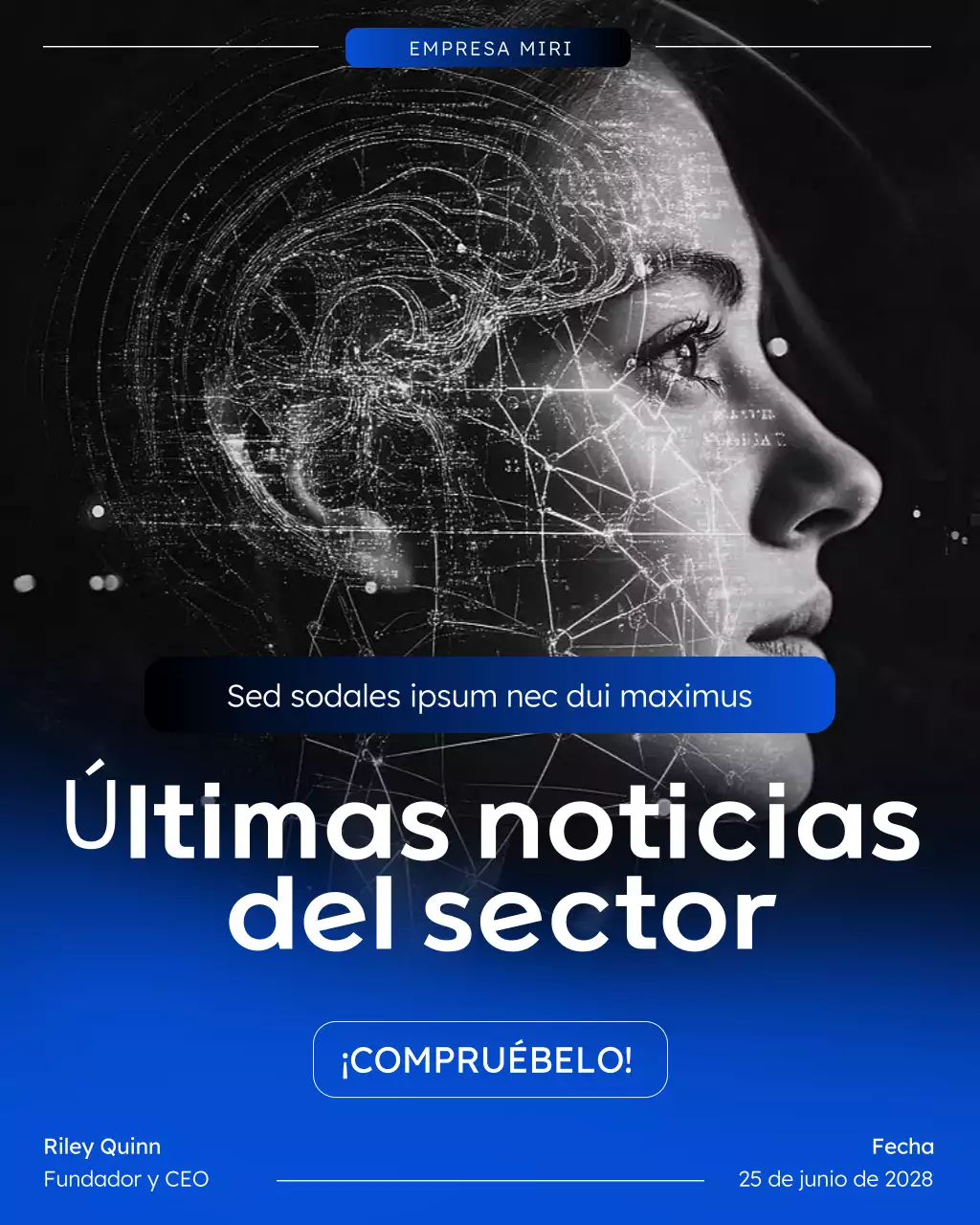 Publicación en redes sociales de noticias de tecnología moderna azul