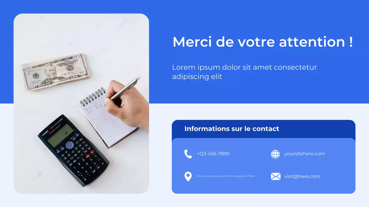 Présentation du planificateur budgétaire bleu et blanc