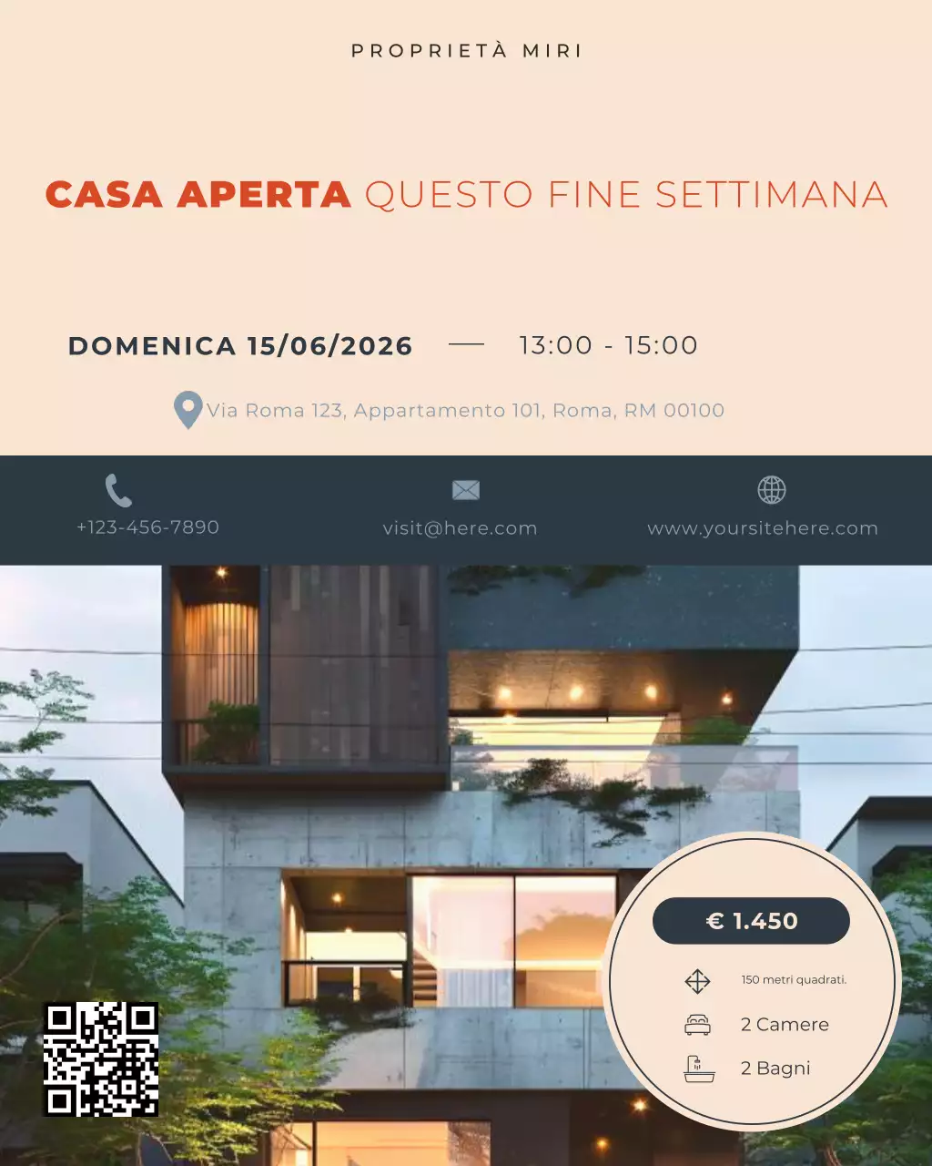promozione di open house immobiliare moderna beige e blu post instagram