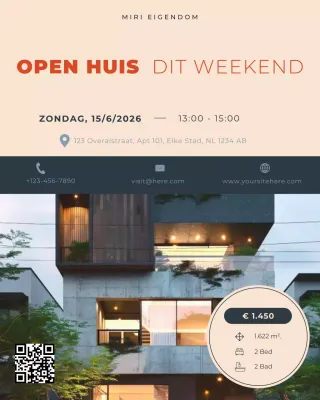 beige en blauw modern vastgoed open huis promotie instagram post
