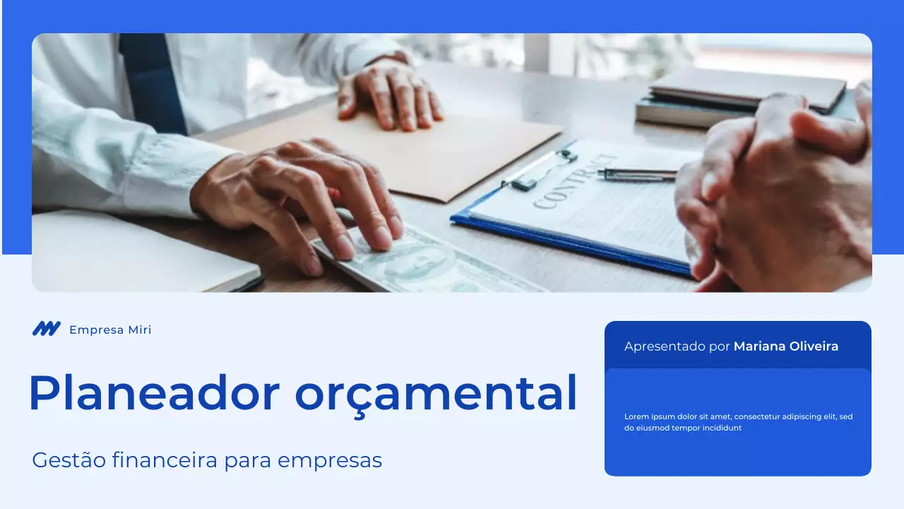 Apresentação do planejador de orçamento azul e branco