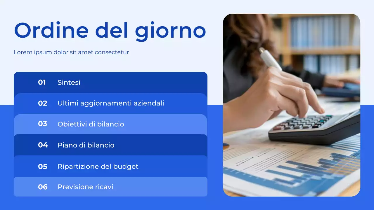 Presentazione del pianificatore di budget blu e bianco