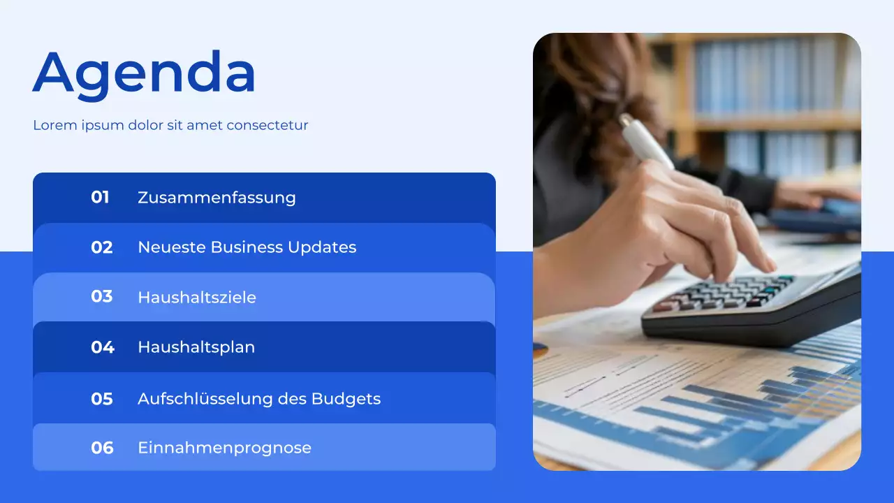 Blau-weißer Budgetplaner Präsentation