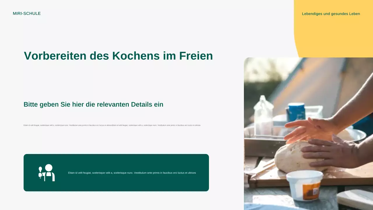 Gelbe moderne Ankündigung zum Kochen im Freien Präsentation