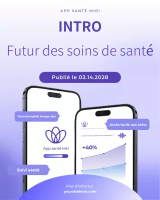 Publication Instagram de présentation de l'application de soins de santé Purple and White