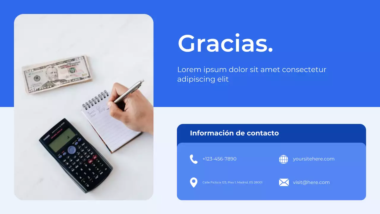 Presentación del Planificador de Presupuesto Azul y Blanco