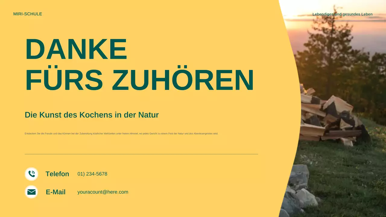 Gelbe moderne Ankündigung zum Kochen im Freien Präsentation