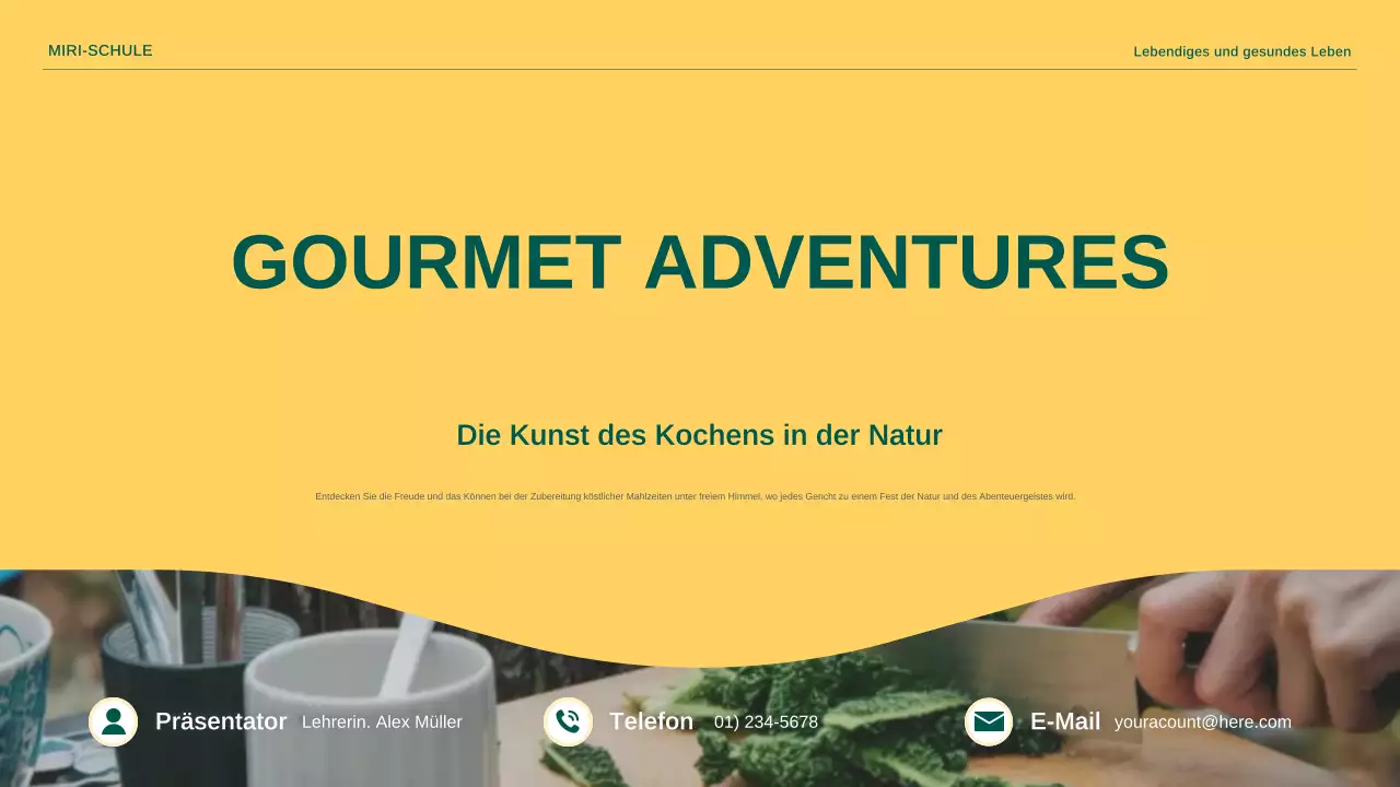 Gelbe moderne Ankündigung zum Kochen im Freien Präsentation