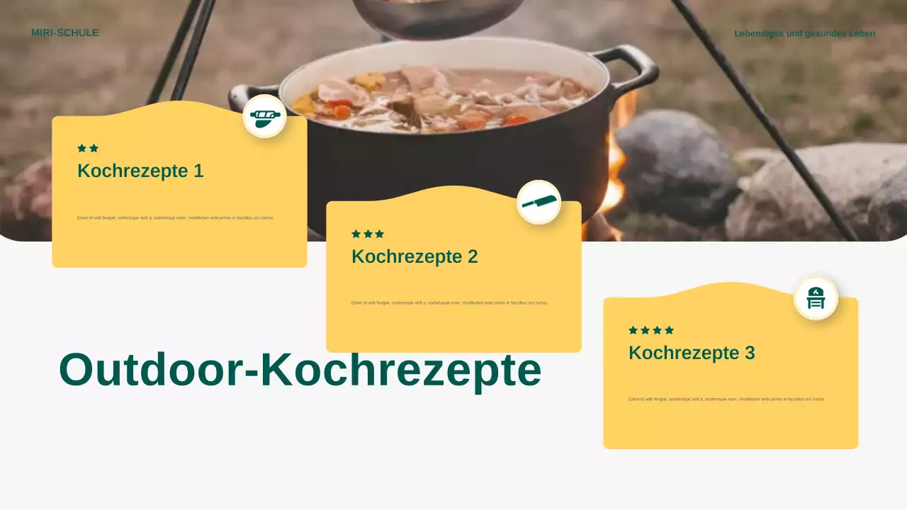 Gelbe moderne Ankündigung zum Kochen im Freien Präsentation