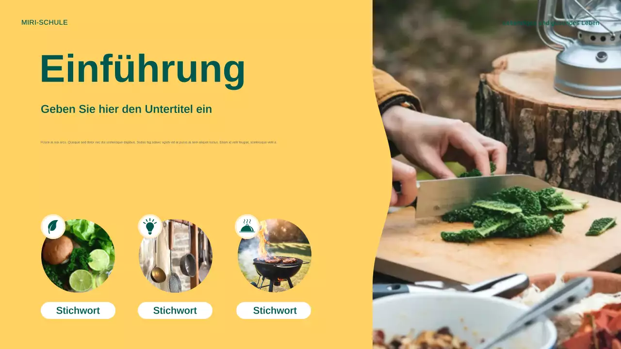 Gelbe moderne Ankündigung zum Kochen im Freien Präsentation