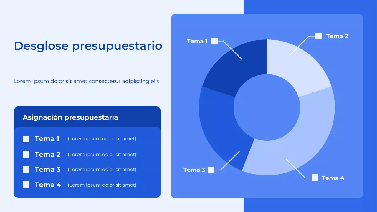 Presentación del Planificador de Presupuesto Azul y Blanco