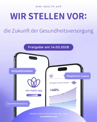 Einführungs-Instagram-Post zur Purple and White Health Care-App