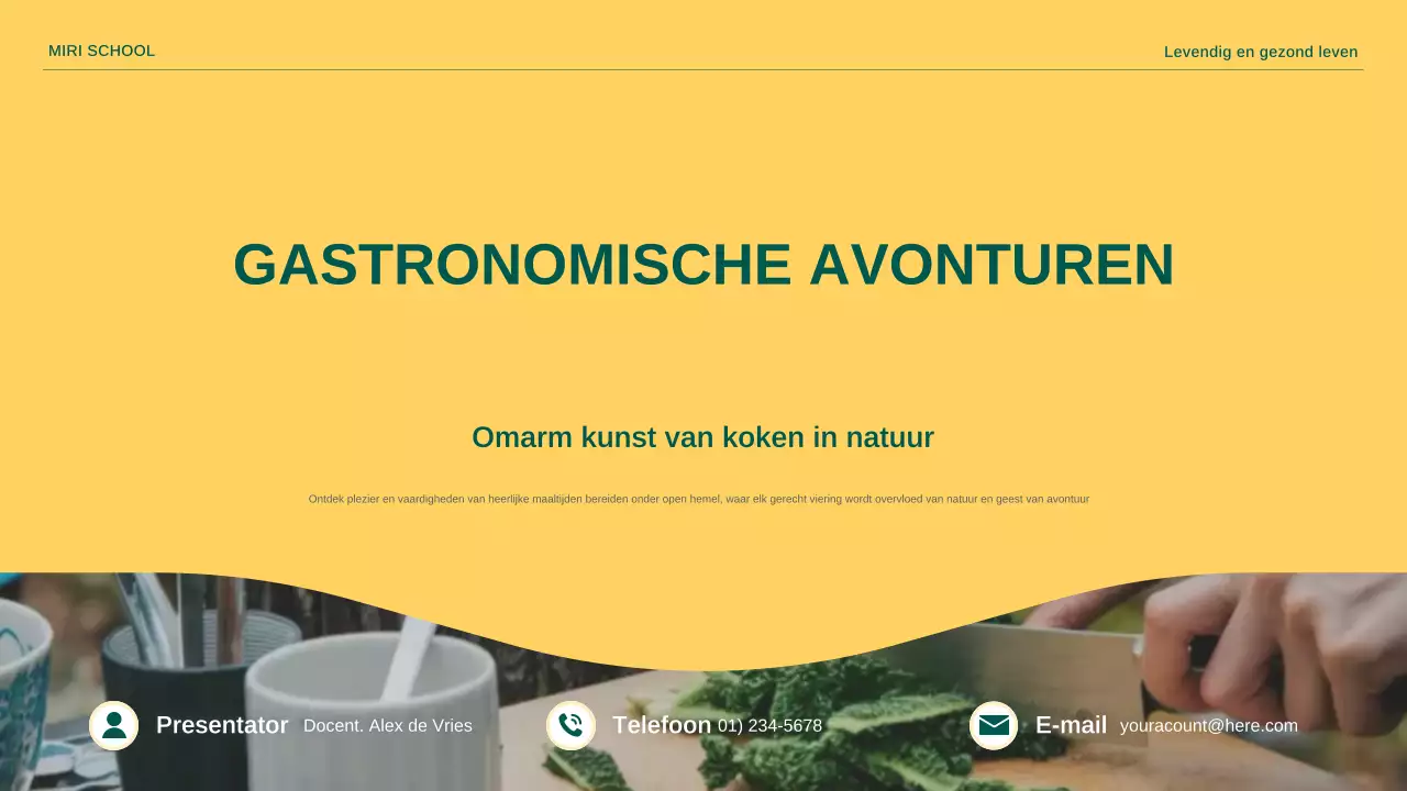 Gele moderne buitenkookaankondiging presentatie