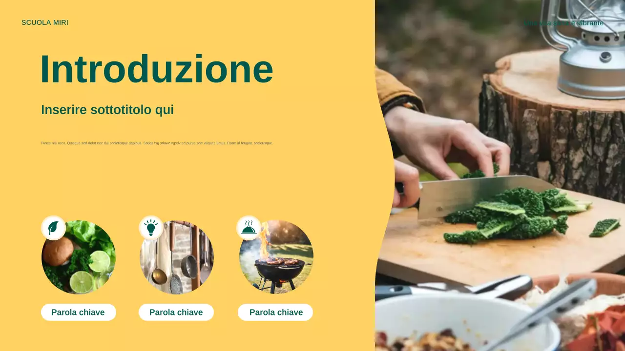 Presentazione dell'annuncio della cucina moderna all'aperto gialla