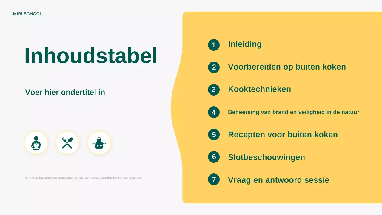 Gele moderne buitenkookaankondiging presentatie