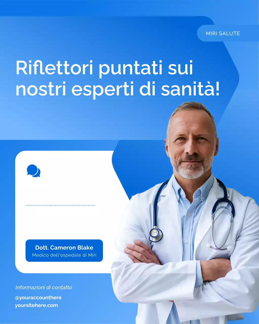 Post Instagram di approfondimento del team sanitario blu e bianco