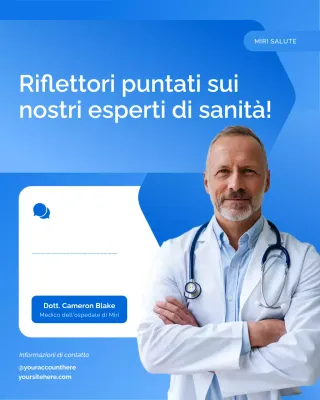 Post Instagram di approfondimento del team sanitario blu e bianco