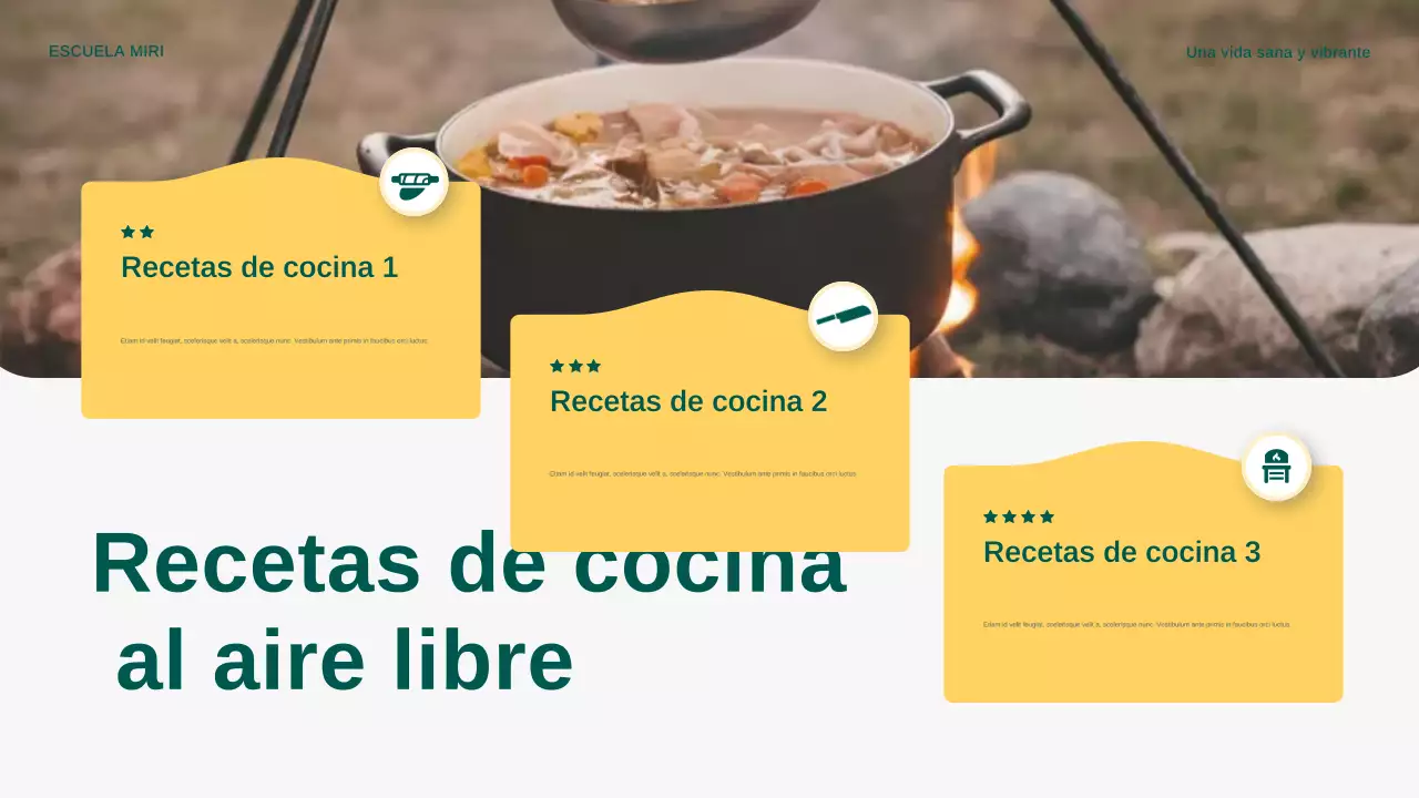 Presentación del anuncio de cocina moderna al aire libre en amarillo